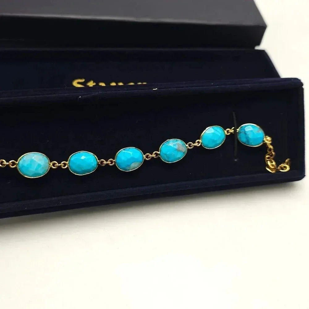 Stauer Eterno Bracelet With Blue Turquoise In Velvet Box 9.5 Total Length